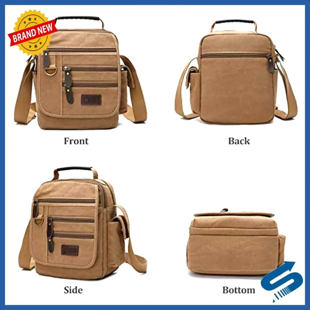 Canvas Messenger Bag Vintage Multi-Function Crossbody Work Bag Adjustable Strap